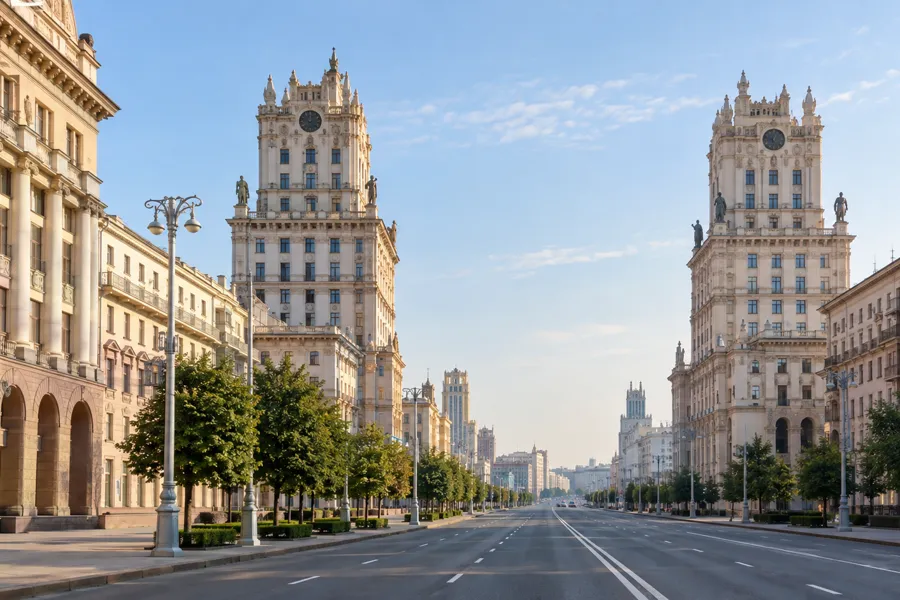 Hai tòa tháp Cổng Minsk trên quảng trường nhà ga