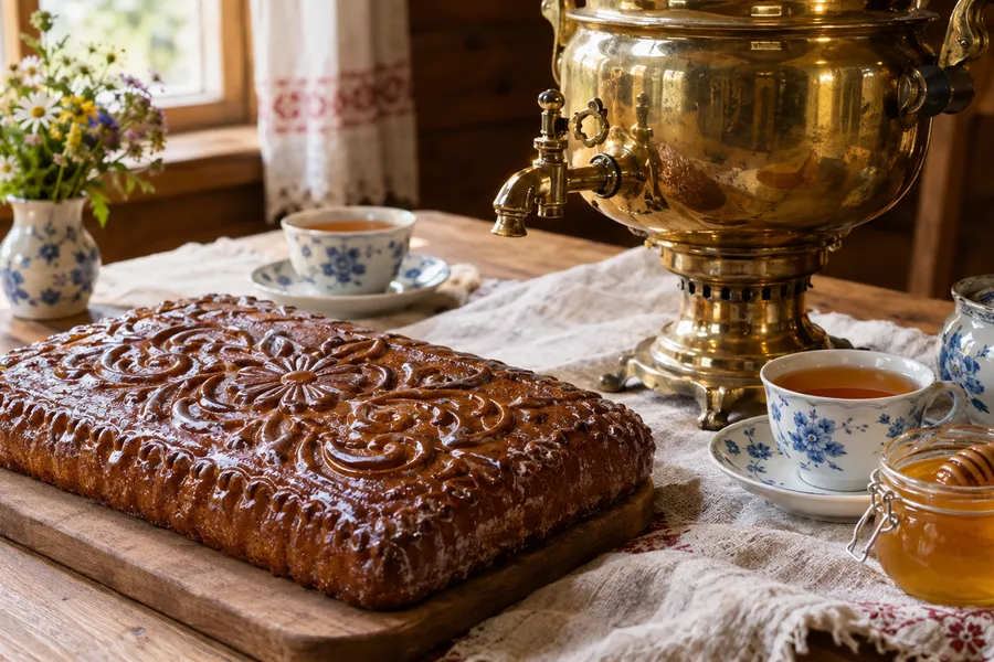 Bánh pryanik Tula bên ấm samovar