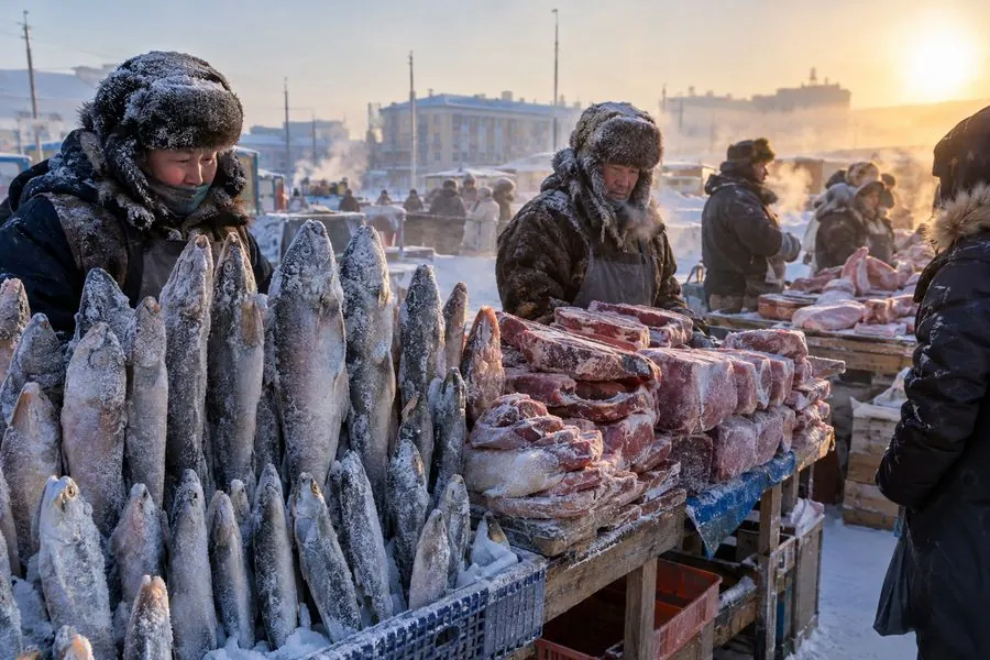 Chợ cá đông lạnh ngoài trời ở Yakutsk (ảnh minh hoạ)